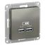 Розетка ATLASDESIGN USB 5В 1 порт x 2,1 А 2 порта х 1,05 механизм сталь - ATN000933 APC