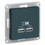 Розетка ATLASDESIGN USB 5В 1 порт x 2,1 А 2 порта х 1,05 механизм изумруд - ATN000833 APC