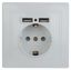 Розетка Intro Plano 1-410-01 с заземлением 2P+E Schuko со шторками, 16А-250В + 2хUSB 5В-2,1А, IP20, СУ, белый | Б0053942 ЭРА