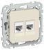 Розетка компьютерная 2-м СП FLITE РК5е-2-0-ФлСл RJ45 кат.5E UTP механизм сливочный IEK FI-K22-1-K86