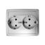 Розетка двойная с заземлением Schuko 2x2Р+Е 16A 250В~ моноблок цвета алюминий S15 - 1590456-033 Simon