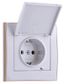 Розетка 1-м СП Rain с заземл. защ. крышкой керамика зол. боковой вставкой бел. LEZARD 703-0226-123