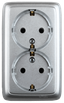 Розетка двойная наружная с заземлением серебро (стакан) - РА16-181-06 HEGEL
