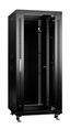 Шкаф монтажный телекоммуникационный напольный SH-05C-27U60/80-BK 19дюйм 27U 600х800х1388мм для распределит. и серверн. оборудования перед. стекл. задняя сплошная метал. двери ручка с замком (RAL 9004) черн. Cabeus 8573c