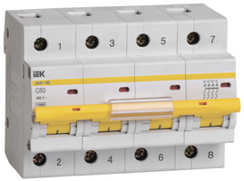 Выключатель автоматический четырехполюсный ВА47-100 80А C 10кА | MVA40-4-080-C IEK (ИЭК)