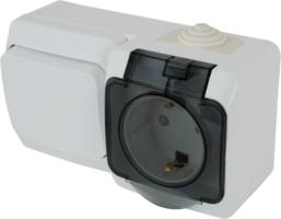 Блок выключатель с розеткой влагозащищённый Schneider Electric Этюд 1 клавиша заземлением крышкой IP44 цвет белый