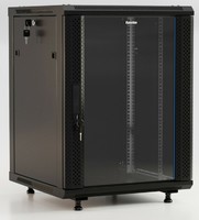 Шкаф настенный 19-дюймовый 12U 650x600х600мм стеклянная дверь с перфорацией по бокам ручка замком возможностью установки на ножки черный (RAL 9004) (разобранный) - 395516 Hyperline
