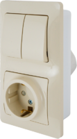 Блок выключатель с розеткой встраиваемый Schneider Electric Glossa 2 клавиши заземлением со шторками цвет бежевый аналоги, замены