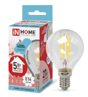 Лампа светодиодная LED-Шар-deco 5Вт шар прозрачная 4000К нейтр. бел. E14 450лм 230В IN HOME 4690612007694