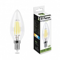 Лампа светодиодная LB-58 (5W) 230V E14 4000K филамент C35 прозрачная | 25573 FERON LED 5вт Е14 белый FILAMENT цена, купить
