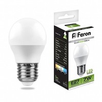 Лампа светодиодная LB-95 (7W) 230V E27 4000K G45 | 25482 FERON LED 7вт Е27 белый шар купить в Москве по низкой цене