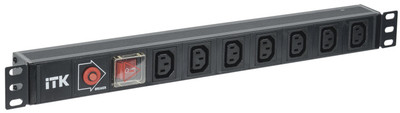 Блок розеток 7 мест PDU C13 с выкл. и защитой от перенапр. без шнура 1U вход C14 алюм. профиль ITK PH13-7C133 IEK (ИЭК)