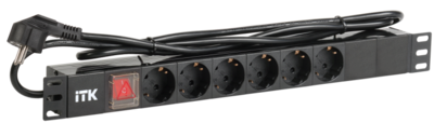 Блок розеток (PDU) ITK 6 DIN49440 с LED выключателем 1U шнур 2м вилка DIN49441 профиль из ПВХ черный (нем.станд) - PH12-6D1-P IEK (ИЭК)