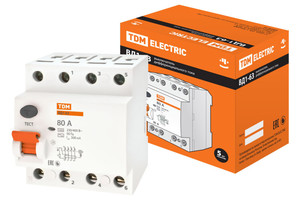 Выключатель дифференциальный (УЗО) ВД1-63 4п 80А 300мА тип AC | SQ0203-0046 TDM ELECTRIC