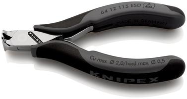 Кусачки торцевые ESD для электроники, антистатические, режущие кромки с маленькой фаской пружиной, резка - мягкая проволока 1.4мм, средней твердости 0.8мм, L=115мм, зеркальная полировка, двукомпонентные рукоятки KN-6412115ESD KNIPEX