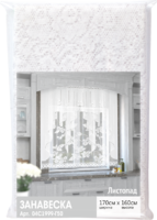 Занавеска для кухни «Листопад» без шторной ленты 170х160 см полиэстер цвет белый