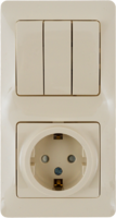 Блок выключатель с розеткой встраиваемый Schneider Electric Glossa 3 клавиши заземлением со шторками цвет бежевый аналоги, замены