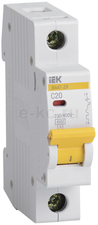 Автоматический выключатель IEK ВА47-29 1-полюсный 20 А 4.5кА СMVA20-1 .