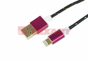 Кабель USB для iPhone 5/6/7 моделей шнур в тканевой оплетке черн. Rexant 18-4245 купить в Москве по низкой цене