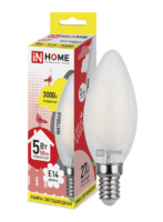 Лампа светодиодная LED-СВЕЧА-deco 5Вт свеча матовая 3000К тепл. бел. E14 450лм 230В IN HOME 4690612006826