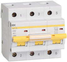 Выключатель автоматический трехполюсный ВА47-100 63А C 10кА | MVA40-3-063-C IEK (ИЭК)