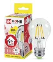 Лампа светодиодная LED-A60-deco 9Вт грушевидная прозрачная 230В E27 3000К 1040лм IN HOME 4690612008066 Е27 810Лм цена, купить