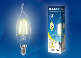 Лампа светодиодная LED-CW35-7,5W/WW/E14/CL GLA01TR LED. "свеча на ветру", прозр серия Air. 3000K | UL-00003248 Uniel