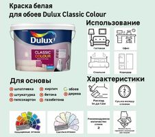 Краска для обоев Dulux Classic Colour база BW 2.5 л аналоги, замены