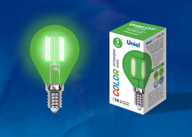 Лампа светодиодная LED-G45-5W/GREEN/E14 GLA02GR LED. "шар". серия Air color. Зеленый свет | UL-00002987 Uniel