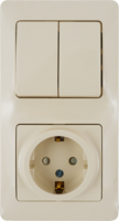 Блок выключатель с розеткой встраиваемый Schneider Electric Glossa 2 клавиши заземлением со шторками цвет бежевый