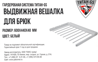 Брючница для шкафа выдвижная Титан-GS 60x43.5 см металл цвет белый