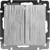 Выключатель встраиваемый Werkel 2 клавиши с подсветкой, цвет серебряный рифленый