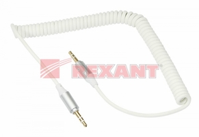 Аудиокабель AUX 3.5 мм шнур спираль 1 м белый | 18-4014 SDS REXANT Кабель 1м купить в Москве по низкой цене