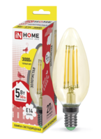 Лампа светодиодная LED-СВЕЧА-deco 5Вт 230В Е14 3000К 450Лм золотистая | 4690612007182 IN HOME E14 аналоги, замены