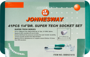 Набор торцевых головок Jonnesway DR Super Tech 1/4 дюйма, 41 предмет
