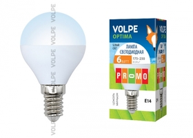 Лампа светодиодная LED-G45-6W/NW 6Вт шар 4500К белый E14 175-250В Volpe 10215 Uniel аналоги, замены