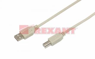 Шнур USB-B (male) штекер - USB-A штекер, длина 3 метра (PE пакет) | 18-1106 REXANT 3м бел купить в Москве по низкой цене