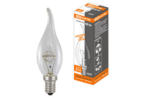 Лампа накаливания ЛОН 40Вт E14 230В свеча на ветру прозрачная | SQ0332-0015 TDM ELECTRIC