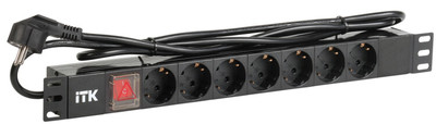 Блок розеток (PDU) 7 DIN49440 с LED выключателем 1U шнур 2м вилка профиль из ПВХ черный (нем.станд) - PH12-7D1-P IEK (ИЭК)