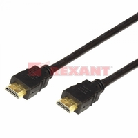Шнур HDMI - с фильтрами, длина 1 метр (GOLD) (PVC пакет) | 17-6202 REXANT gold 1м купить в Москве по низкой цене