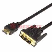 Шнур HDMI - DVI-D с фильтрами, длина 1,5 метра (GOLD) (PE пакет) | 17-6303 REXANT gold купить в Москве по низкой цене