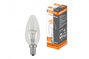 Лампа накаливания ЛОН 60Вт E14 230В свеча прозрачная | SQ0332-0011 TDM ELECTRIC Вт-230 купить в Москве по низкой цене