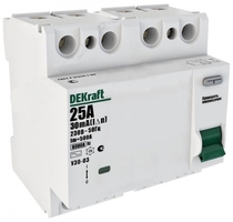 Выключатель дифференциальный (УЗО) УЗО-03 4п 25А 300мА тип AC | 14092DEK DEKraft Schneider Electric тока 4P 6кА цена, купить