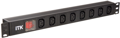 Блок розеток 8 мест PDU 19дюймов IEC320 C13 PH12-8C133 с LED выкл. алюм. профиль1U вход C14 без шнура ITK IEK (ИЭК)