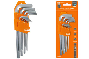 Набор ключей "HEX" 9 шт.: 1.5-10 мм, длинные, (держатель в блистере), CR-V сталь "Алмаз" | SQ1020-0103 TDM ELECTRIC