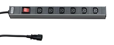 Блок розеток SHT19-6IEC-S-2.5IEC для 19дюйм шкафов горизонт. с выкл. подсветкой 6 х IEC 320 C13 (10А) каб. пит. 2.5м вилкой C14 482.6мм 44.4мм (ДхШхВ) Hyperline 26411