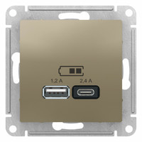 Розетка USB AtlasDesign тип A+C 5В/2.4А 2х5В/1.2А механизм шампань SchE ATN000539 Schneider Electric