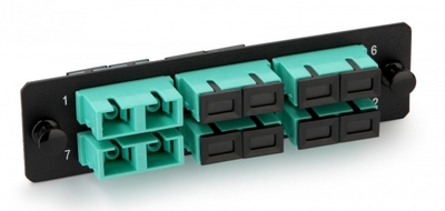 Панель FO-FPM-W120H32-6DSC-AQ для FO-19BX с 6 SC (duplex) адаптерами 12 волокон многомод. OM3/OM4 120х32мм адаптеры а аква (aqua) Hyperline 54208 д duple* aqua аналоги, замены
