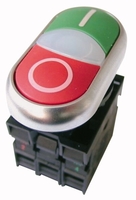 Кнопка двойная со встроенной подсветкой белой линзы в сборе 1Р+1 З контакты зеленый/красный, M22-DDL-GR-X1/X0/K11/230-W - 216509 EATON аналоги, замены