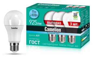 Лампа светодиодная LED11-A60-3/845/E27 11Вт 220В ПРОМО (уп.3шт) Camelion 14711 купить в Москве по низкой цене